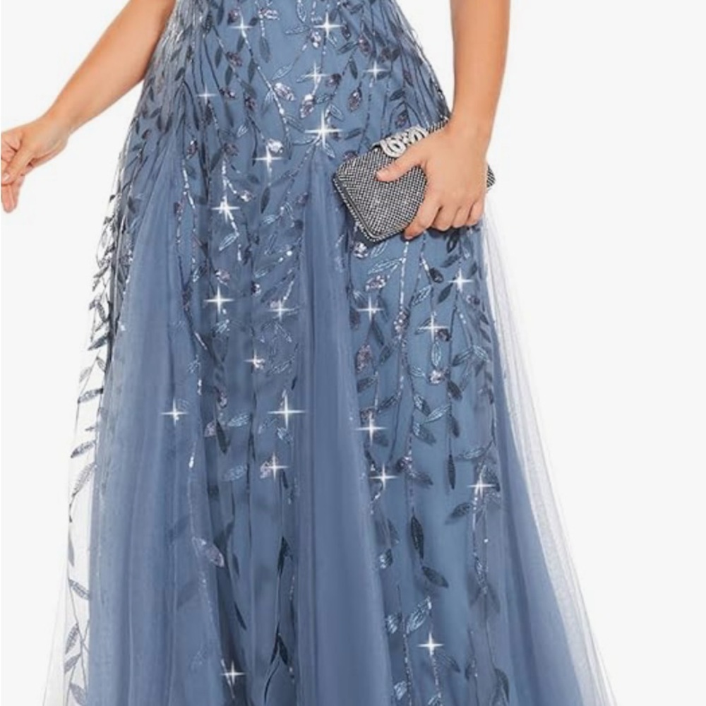 Chic Blue Tulle Mother of Groom/Bride Dress - Picture 2 of 6